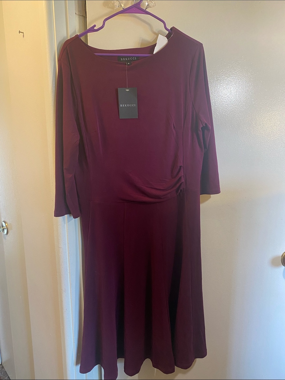 Rekucci Women's Long-Sleeve Burgundy Fit-and-Flare Dress
